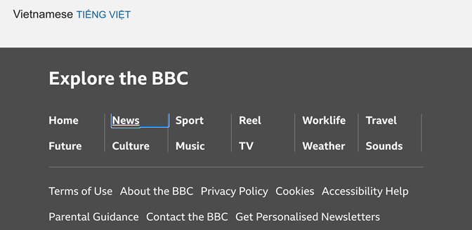 A screenshot of a BBC page where a thin colored outline appears around a menu item as the user is focused on it