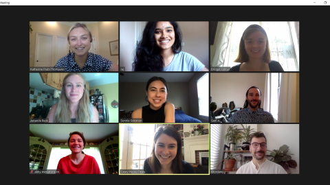 A Zoom grid showing nine interns