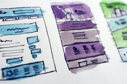 A watercolor mock-up of a web design