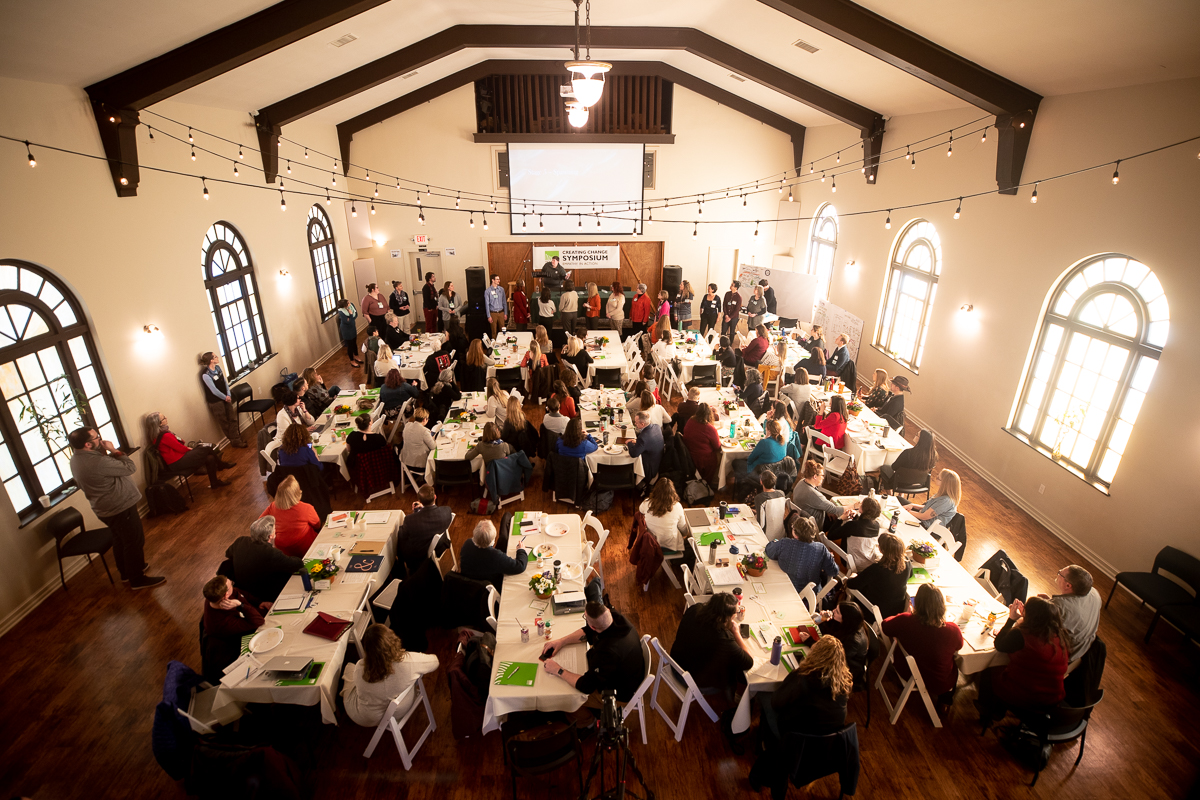 A meeting taking place inside a building