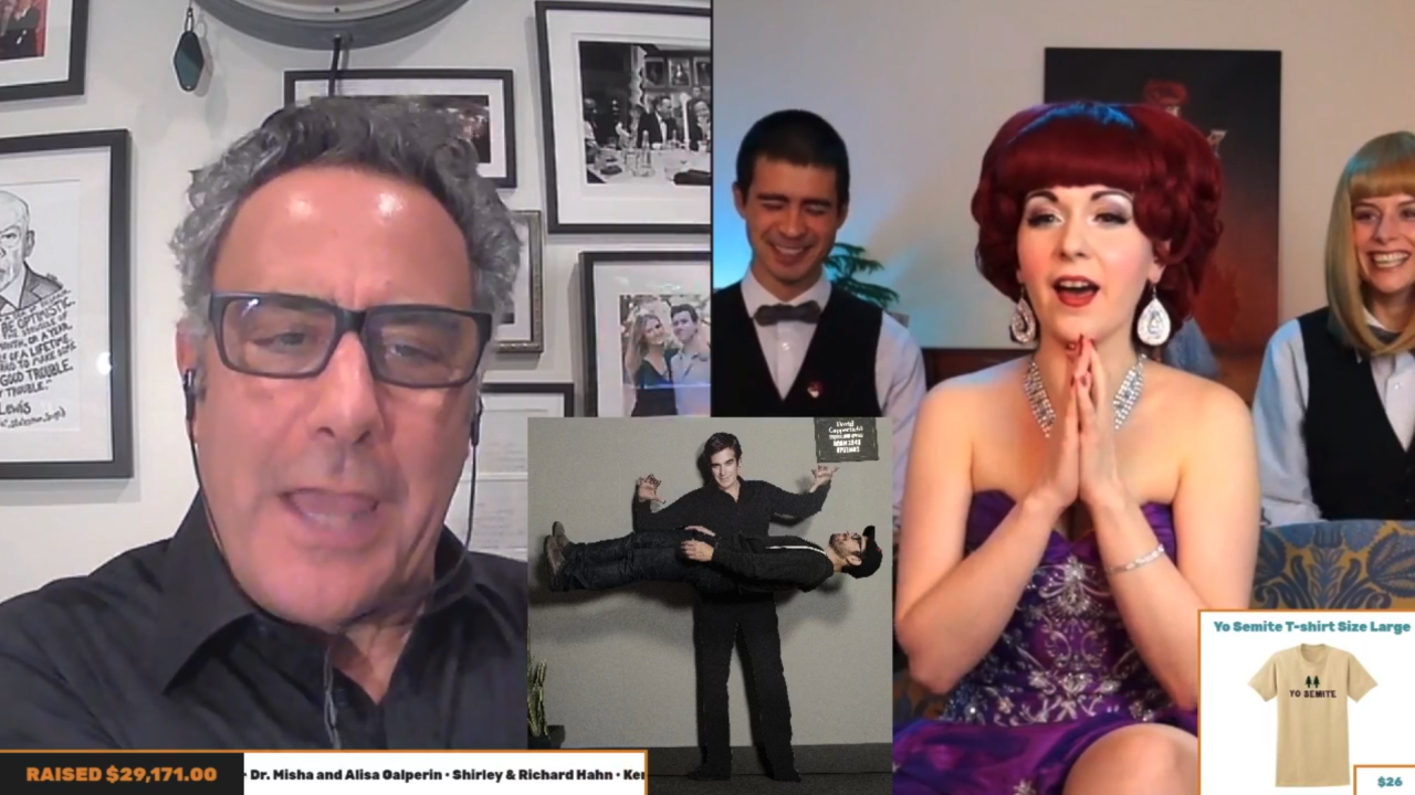 A screenshot of a virtual program hosted by the comedian Brad Garrett