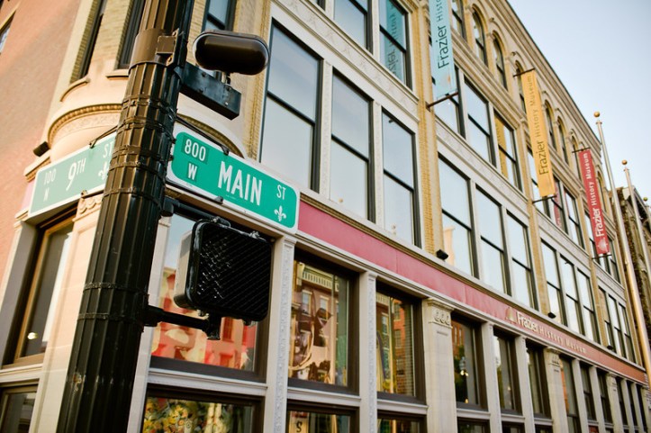 An exterior shot of the museum showing its intersection at Ninth and Main streets