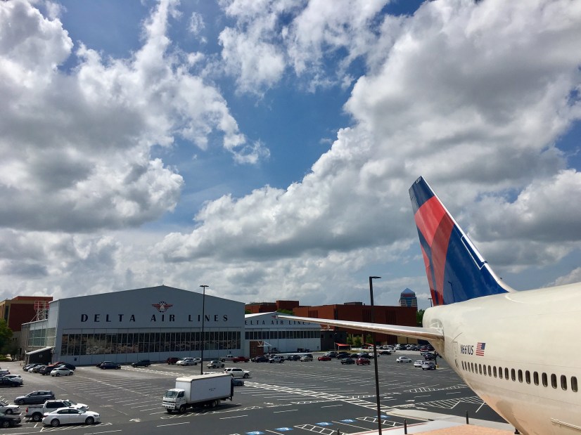 exterior of a building reading "Delta Air Lines"