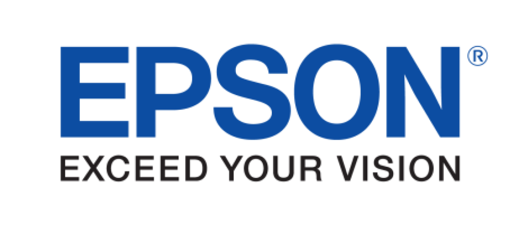 A logo reading "Epson," with a registered trademark symbol, and the slogan "Exceed your vision."
