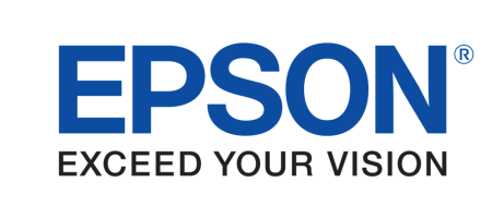 A logo reading "Epson," with a registered trademark symbol, and the slogan "Exceed your vision."