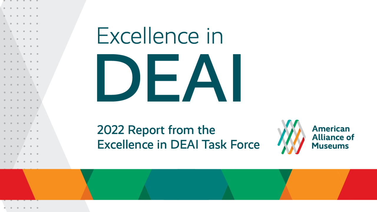 Graphic with text: Excellence in DEAI 2022 Report from the Excellence in DEAI Task Force