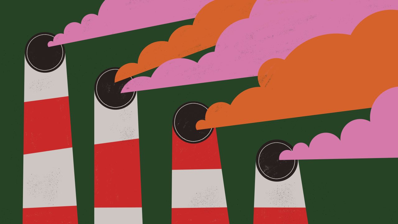 An illustration of chimneys emitting gas
