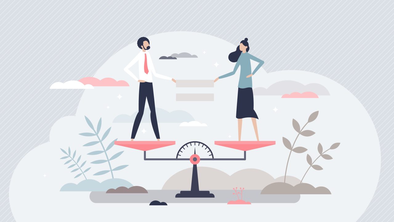 An illustration of two people in business clothing