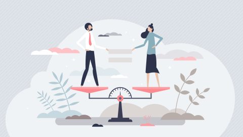An illustration of two people in business clothing