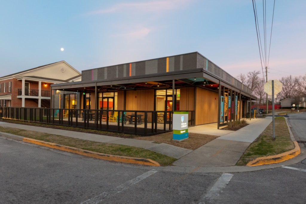 Exterior of a one-story library branch