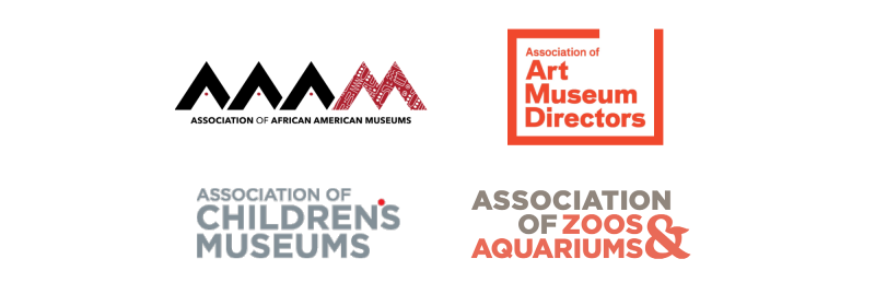 Logos: Association of African American Museums, Association of Art Museum Directors, Association of Children’s Museums, Association of Zoos and Aquariums