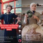 Screenshot of a TikTok video with a person dressed up in 1920s era clothing.