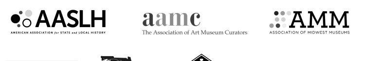 Logos: American Association for State and Local History (AASLH), The Association of Art Museum Curators (AAMC), Association of Midwest Museums (AMM), Council of American Maritime Museums (CAMM), Florida Association of Museums (FAM), HeritageRail Alliance, Museum Association of New York (MANY), Museum Trustee Association, New England Museums Association (NEMA), Oklahoma Museums Association (OMA), Virginia Association of Museums (VAM)