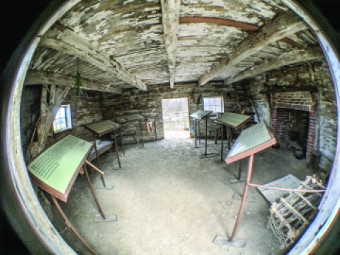 A fish-eye view of the Slave Cabin’s interior.