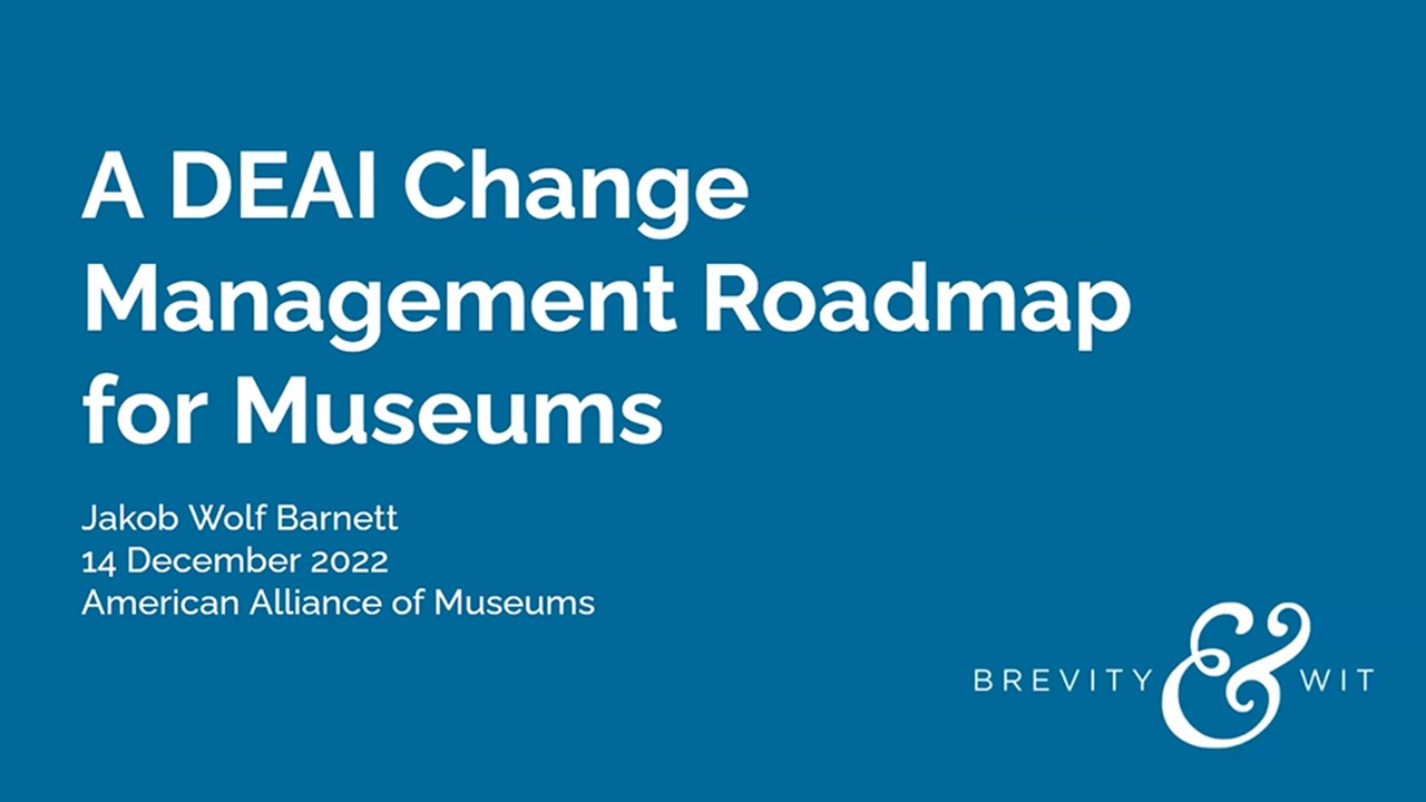 Decorative slide with A DEAI Change Management Roadmap for Museums written on it