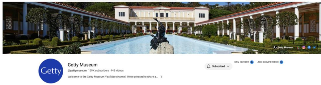 The Getty Museum keeps it simple with an eye-catching photo of the Getty Villa.