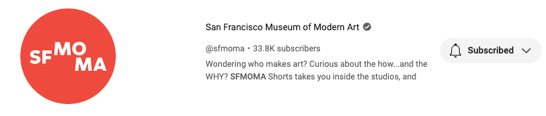 The profile picture of SFMOMA's YouTube channel shows its logo on a white background