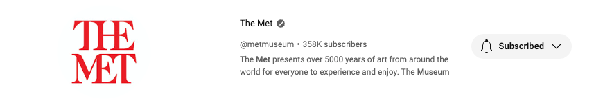 The profile picture of the Met's YouTube channel shows its logo on a white background
