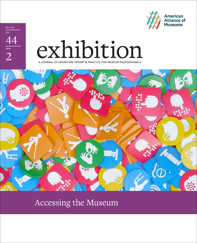 Cover image of exhibition journal with the theme, "Accessing Museums." A variety of accessibility related icons are set as the cover image.