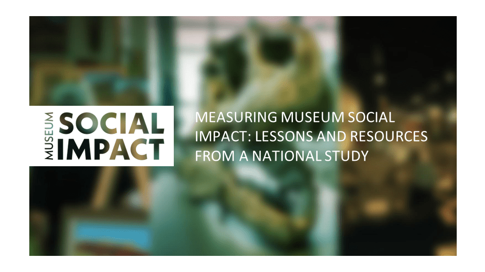 A title slide for the Measuring Social Impact session from the 2023 Annual Meeting & MuseumExpo
