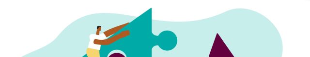 A graphic showing two people putting together a giant puzzle.