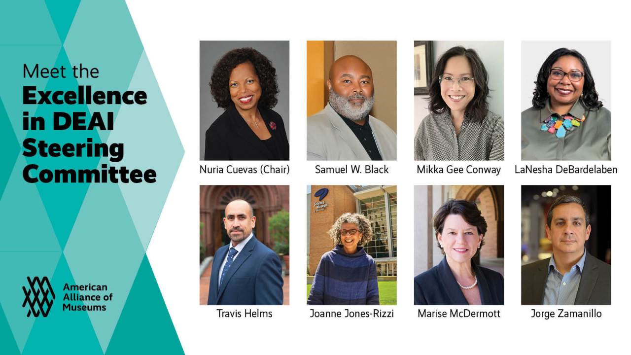 Headshots of the 8 members of the AAM Excellence in DEAI Steering Committee
