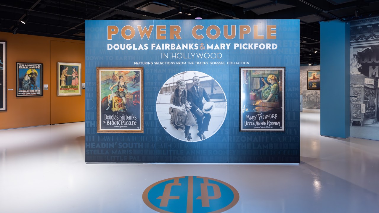 The introduction wall to the Power Couple: Douglas Fairbanks & Mary Pickford exhibition at the Barrymore Film Center exhibit in Hollywood
