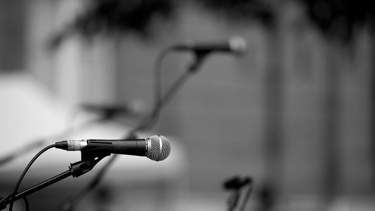 Two microphones in black and white