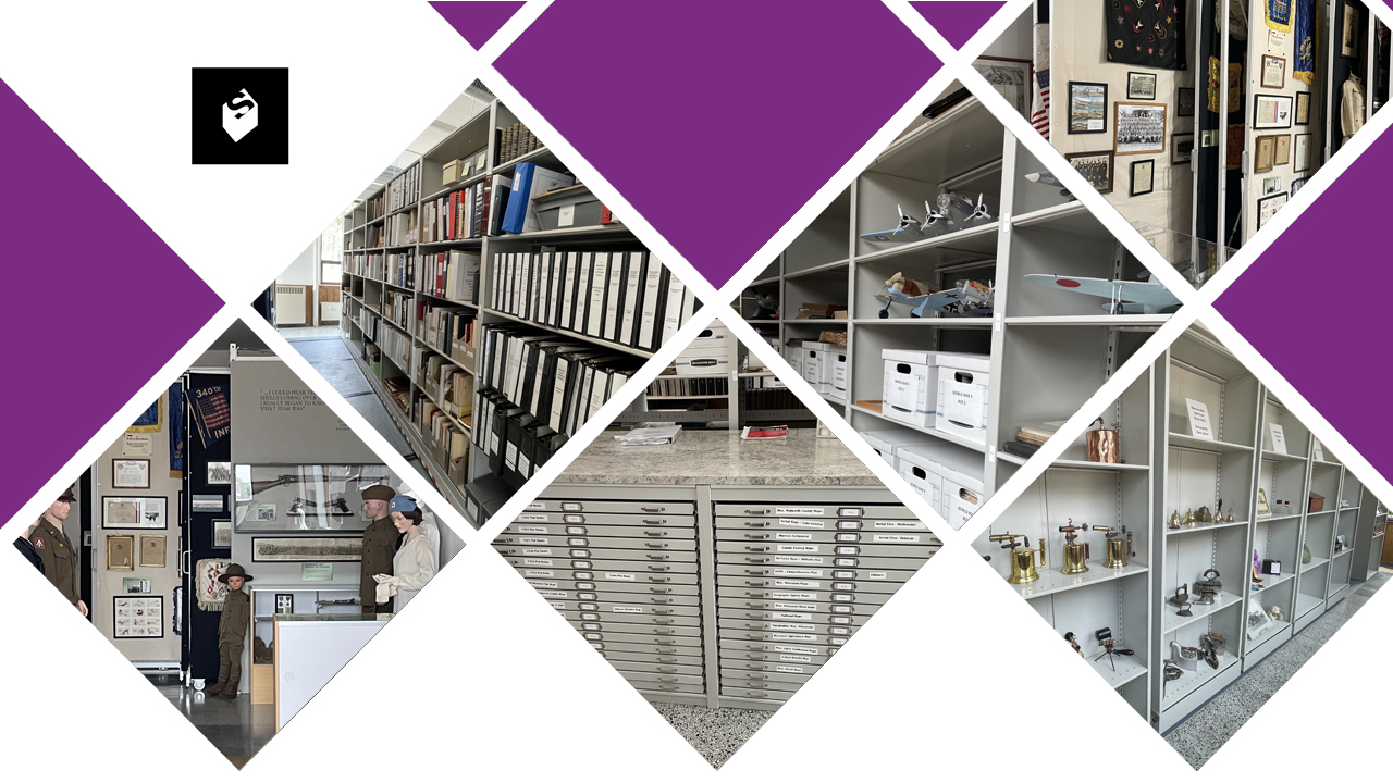 A diamond pattern graphic showing different images of shelving