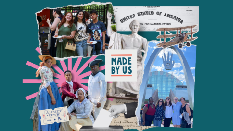 A collage with a variety of images related to American historical sites and the logo for Made by Us in the center