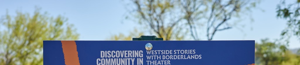 One of Borderlands Theater bilingual AR exhibit signs, photograph by Max Mijn, ASM
