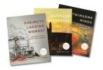 Three books stacked on top of one another including "Subjects Lacking Words?," "Ultimate Witnesses," and "Twinsome Minds"