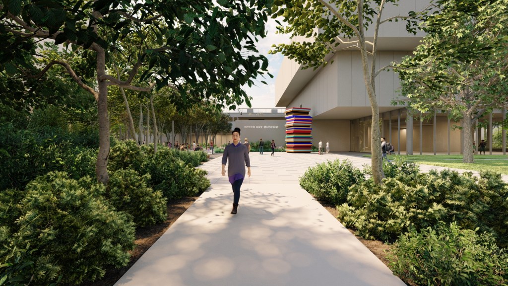 Rendering of the Speed Outdoors courtyard garden.