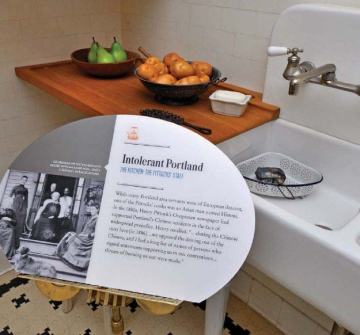 View of the kitchen exhibit at the Pittock Mansion. 