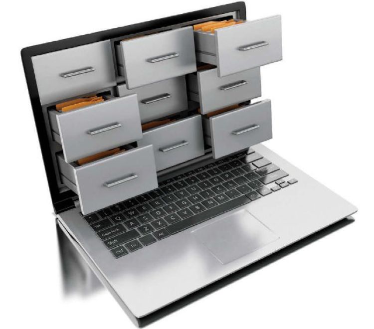 Image showing a card catalog coming out of a computer screen.