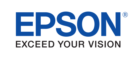 A logo reading "Epson," with a registered trademark symbol, and the slogan "Exceed your vision."