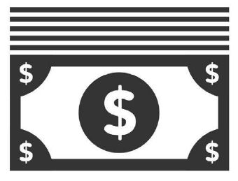 Icon image of a stack of dollar bills in black and white. 