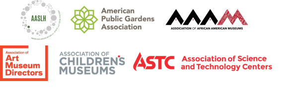 Sponsor logos in alpha order: American Association for State and Local History, American Public Gardens Association, Association of African American Museums, Association of Art Museum Directors, Association of Children's Museums, Association of Science and Technology Centers