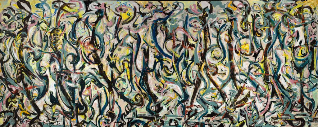 An abstract painting of swirling forms