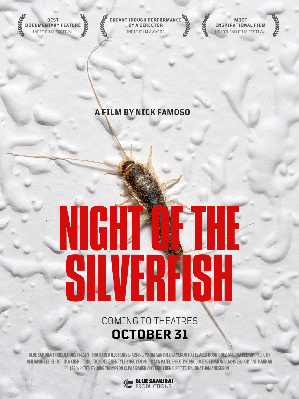 A movie poster featuring a close-up image of a silverfish with the title "Night of the Silverfish"