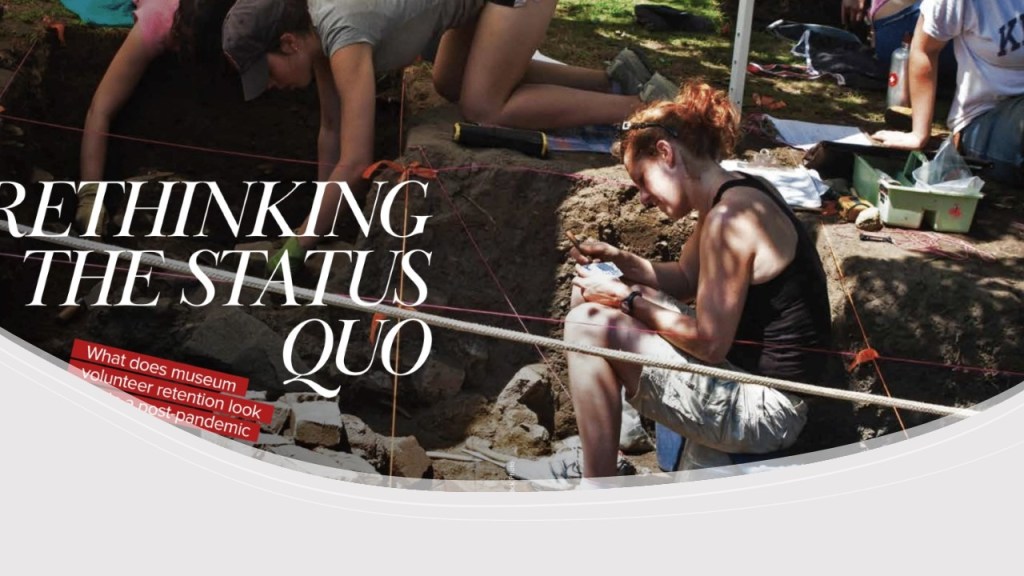 A graphic of people doing an archaeological dig with the text "Rethinking the Status Quo" laid over it