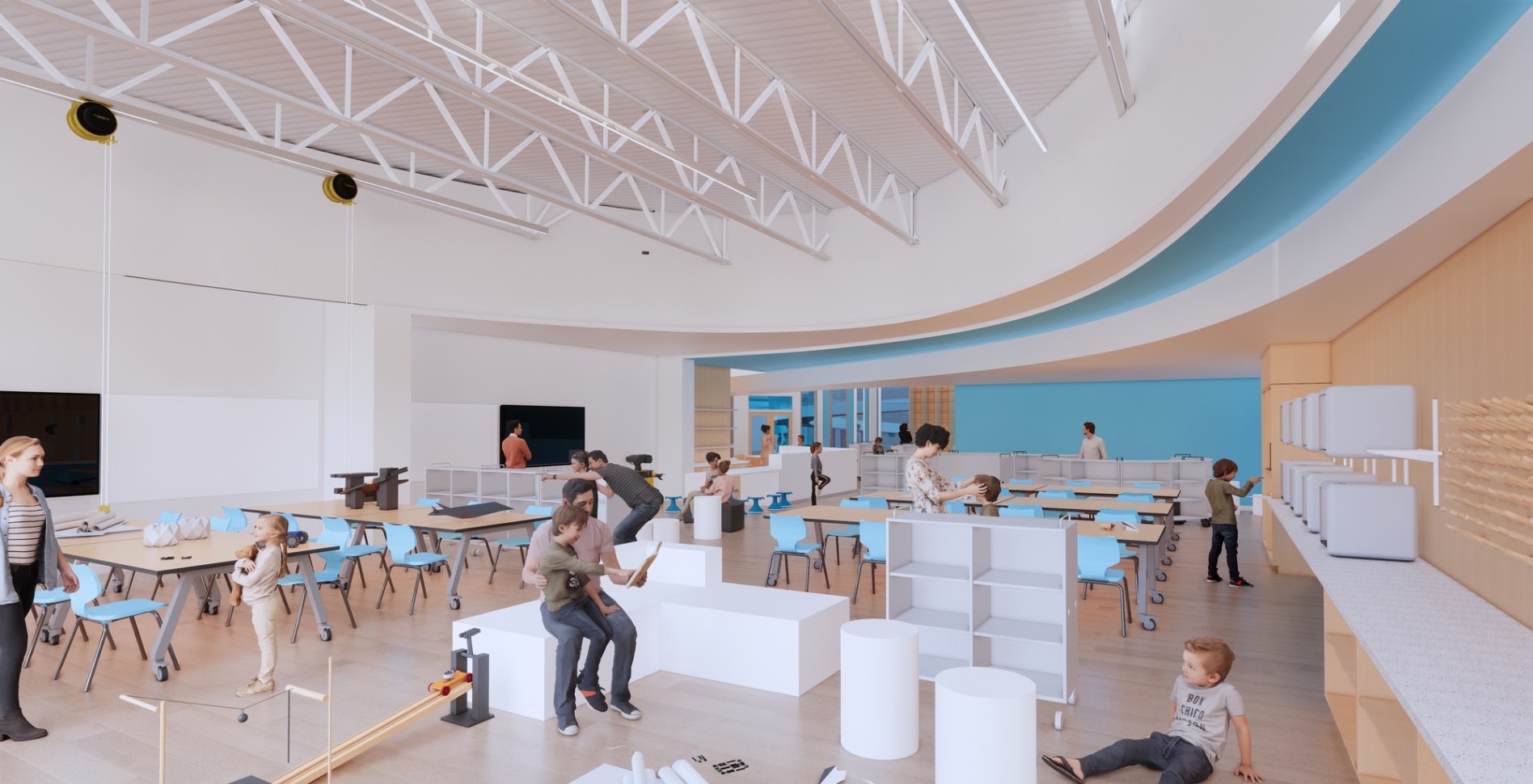 Rendering of a large, dynamic classroom setting
