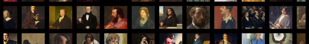 A slide titled "The Sea of Portraiture" with tiles showing a range of portraits, as well as some outlying abstract paintings