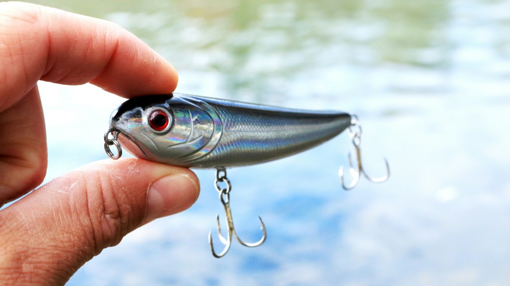 A person holding a fishing lure