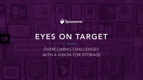A graphic with the Spacesaver logo above the text "Eyes on Target: Overcoming Challenges with a Vision for Storage"