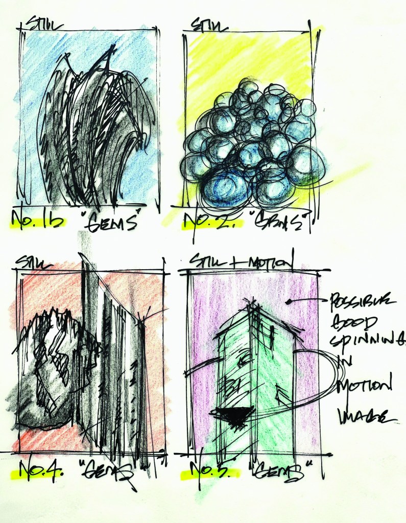 Sketches of close-up photographs of gems