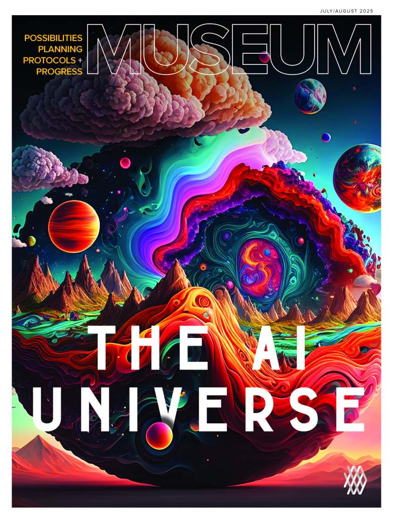 Cover of the magazine issue titled The AI Universe-art is a vibrantly colorful space scene with planets and dust, generated by AI. 