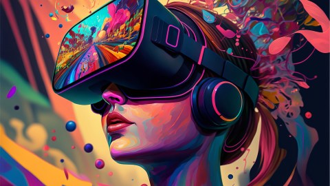 Illustration of a women with VR headset exploring the metaverse.