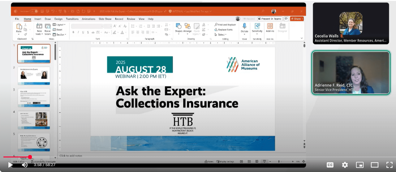 Screenshot of the Ask the Expert webinar with the PowerPoint Presentation on the left and two images of the presenters on the right.