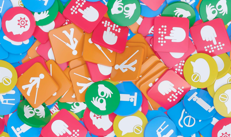 A pile of colorful accessibility related icons